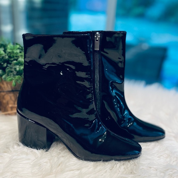 The Kooples Black Patent Leather Block Heel Ankle Boots - Picture 9 of 12
